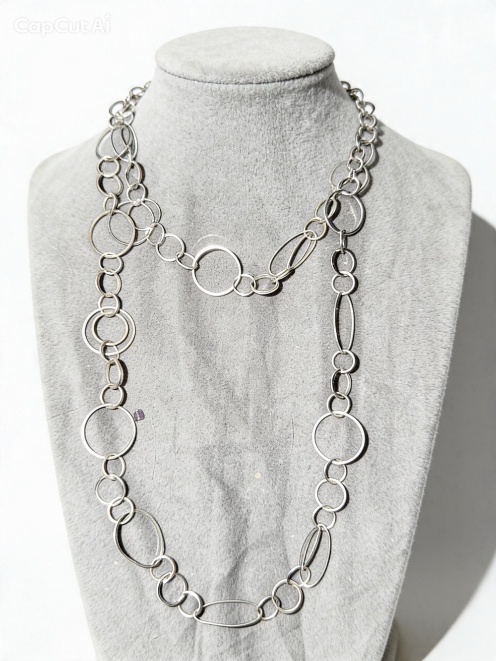 Silver Tone Mixed Circle & Oval Long Chain Necklace